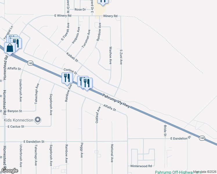 map of restaurants, bars, coffee shops, grocery stores, and more near 3849 Kaibab Street in Pahrump