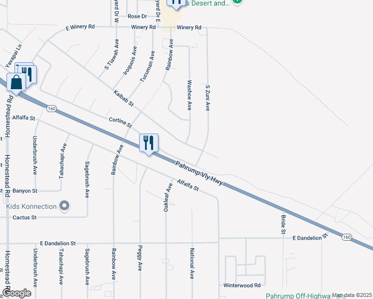 map of restaurants, bars, coffee shops, grocery stores, and more near 3849 Kaibab Street in Pahrump