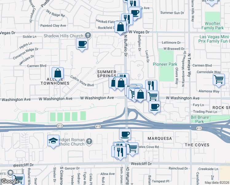 map of restaurants, bars, coffee shops, grocery stores, and more near 911 North Buffalo Drive in Las Vegas