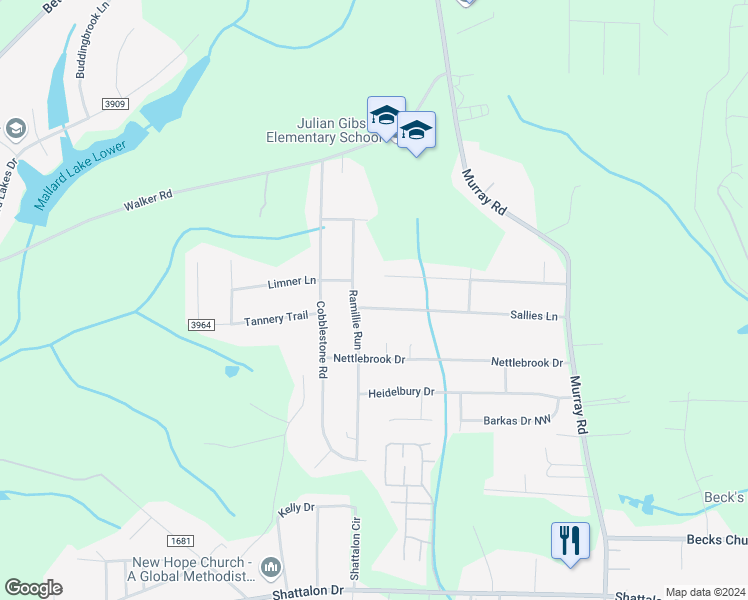 map of restaurants, bars, coffee shops, grocery stores, and more near 2291 Sallies Lane in Winston-Salem