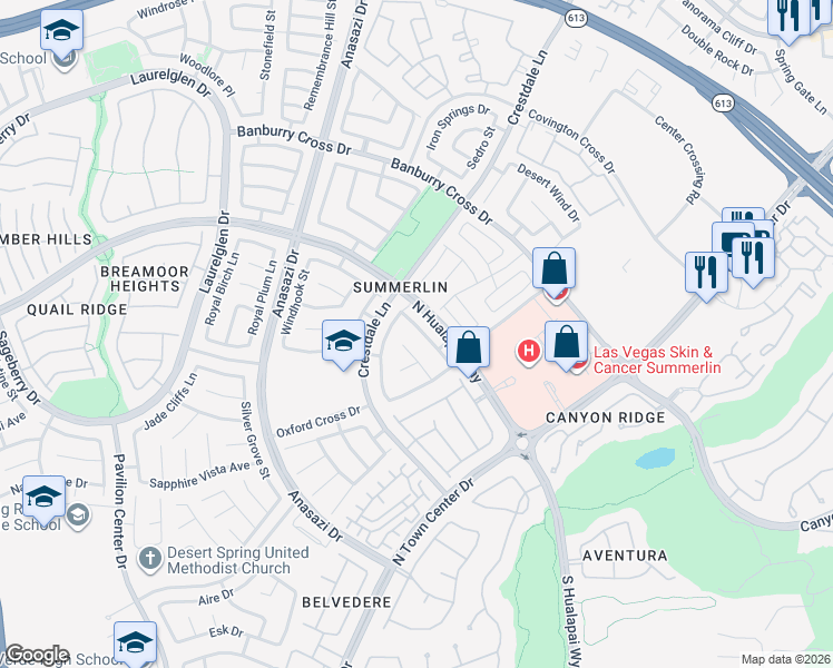 map of restaurants, bars, coffee shops, grocery stores, and more near 901 Cambridge Cross Place in Las Vegas