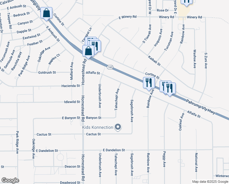 map of restaurants, bars, coffee shops, grocery stores, and more near 2560 Tahachapi Avenue in Pahrump