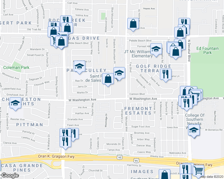 map of restaurants, bars, coffee shops, grocery stores, and more near 901 Shadow Mountain Place in Las Vegas