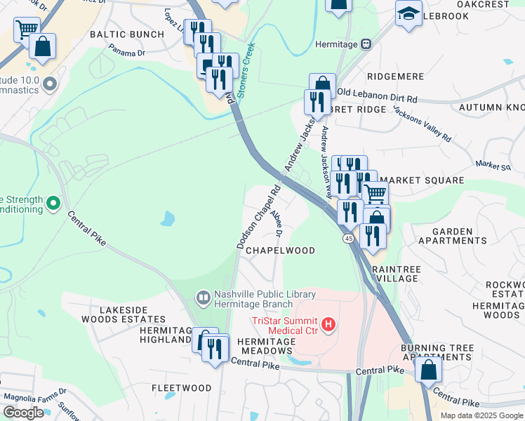 map of restaurants, bars, coffee shops, grocery stores, and more near 3505 Albee Drive in Nashville