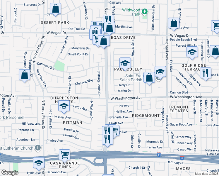 map of restaurants, bars, coffee shops, grocery stores, and more near 1004 North Jones Boulevard in Las Vegas