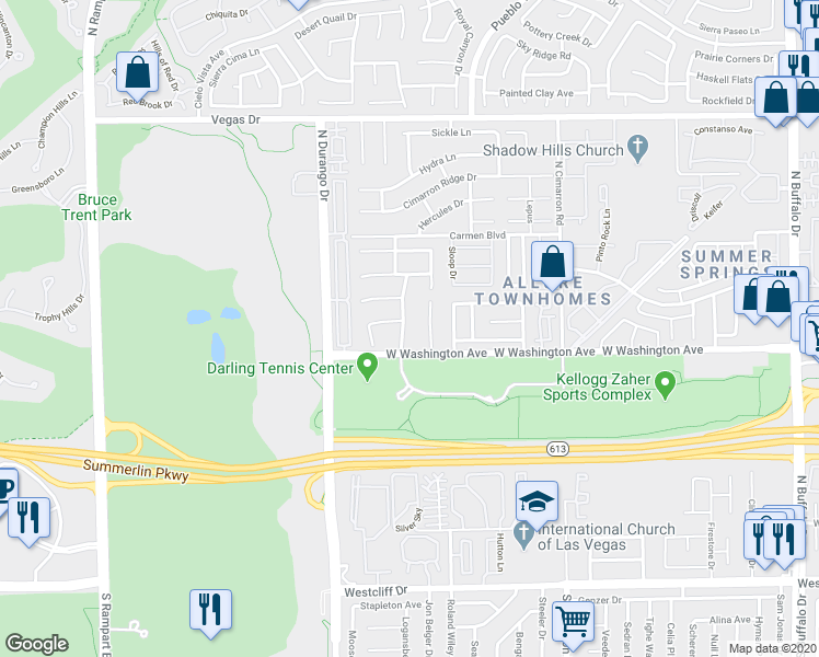 map of restaurants, bars, coffee shops, grocery stores, and more near 924 Carmel Shores Drive in Las Vegas