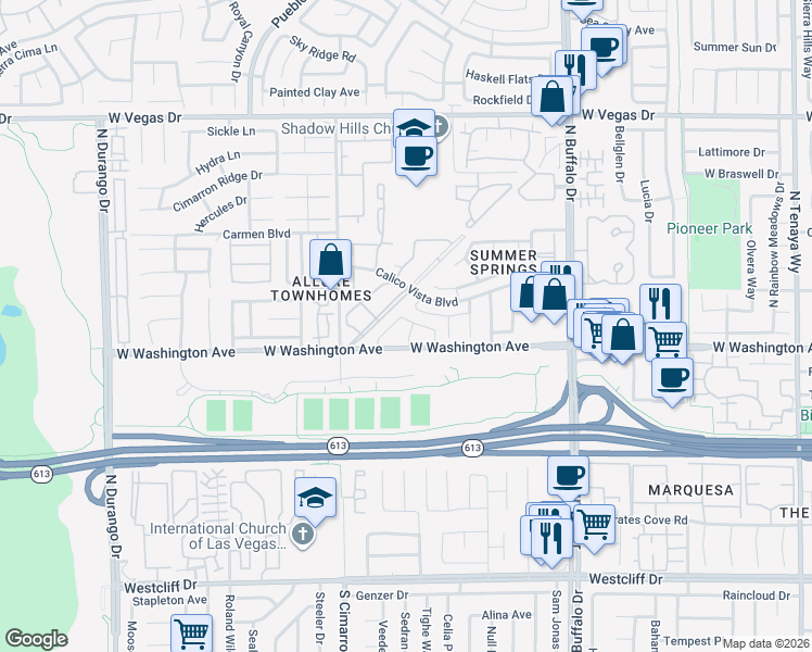 map of restaurants, bars, coffee shops, grocery stores, and more near 917 Boulder Springs Drive in Las Vegas