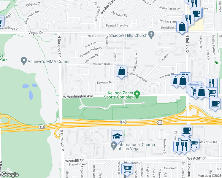 map of restaurants, bars, coffee shops, grocery stores, and more near 8045 Rock Port Circle in Las Vegas