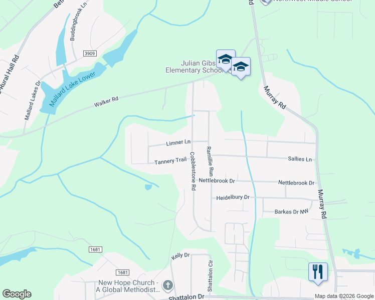 map of restaurants, bars, coffee shops, grocery stores, and more near 5100 Cobblestone Road in Winston-Salem