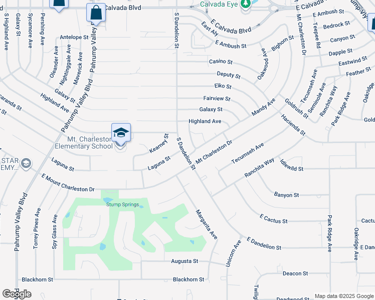 map of restaurants, bars, coffee shops, grocery stores, and more near 2581 South Dandelion Street in Pahrump