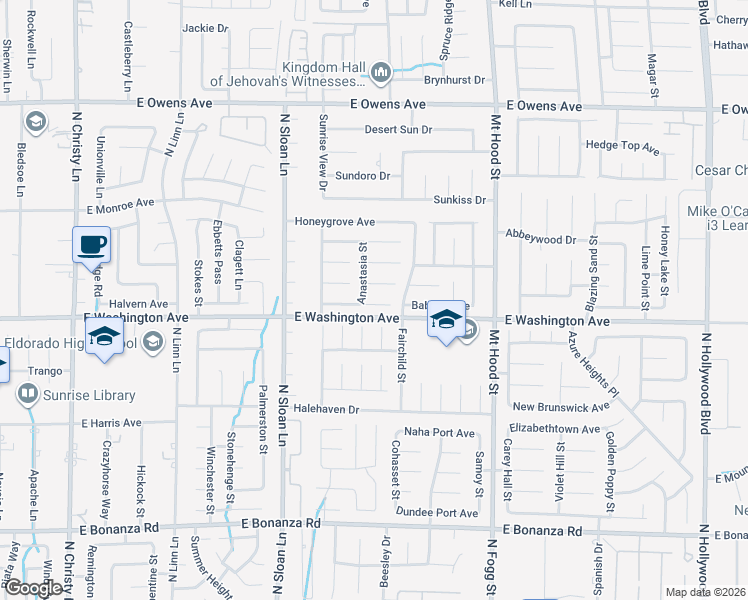 map of restaurants, bars, coffee shops, grocery stores, and more near 6077 Notre Dame Court in Las Vegas