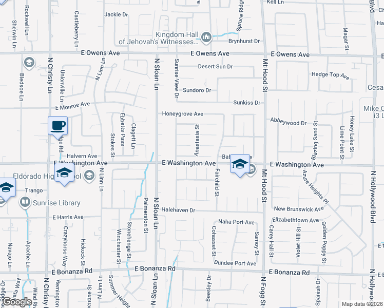 map of restaurants, bars, coffee shops, grocery stores, and more near 6017 Notre Dame Court in Las Vegas