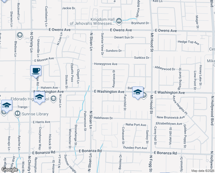 map of restaurants, bars, coffee shops, grocery stores, and more near 6017 Notre Dame Court in Las Vegas