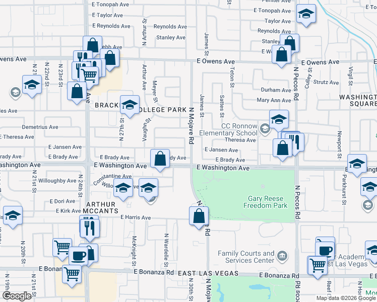 map of restaurants, bars, coffee shops, grocery stores, and more near 904 North Mojave Road in Las Vegas