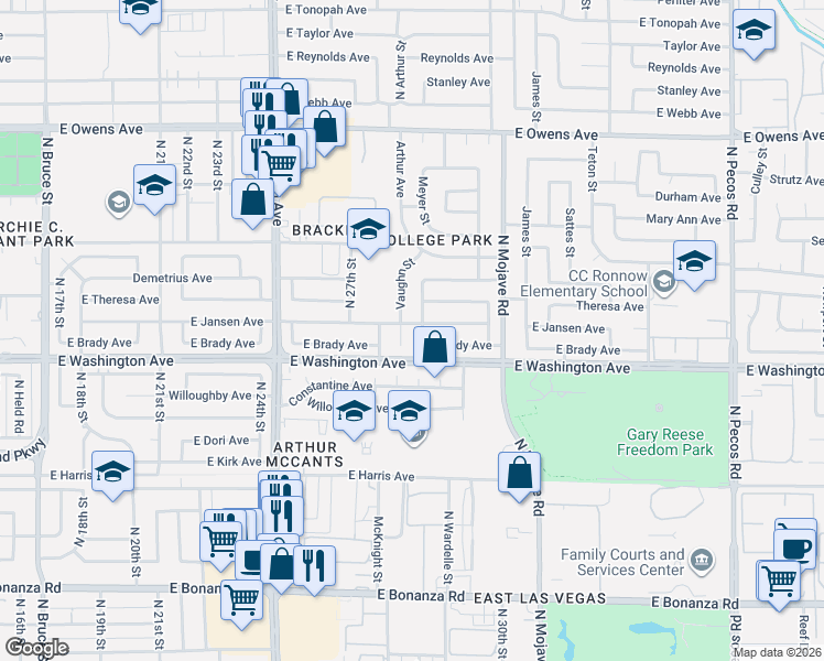 map of restaurants, bars, coffee shops, grocery stores, and more near 909 Vaughn Street in Las Vegas