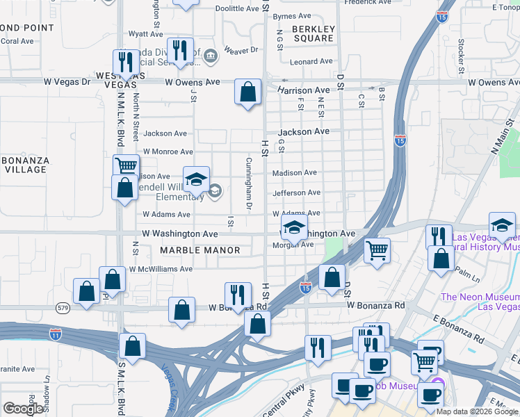 map of restaurants, bars, coffee shops, grocery stores, and more near in Las Vegas