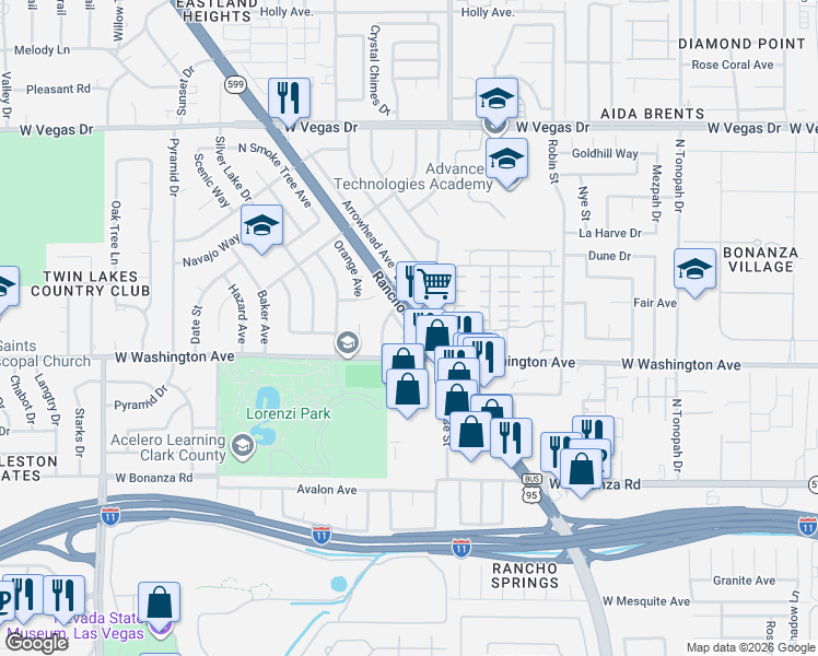 map of restaurants, bars, coffee shops, grocery stores, and more near 905 Oasis Avenue in Las Vegas