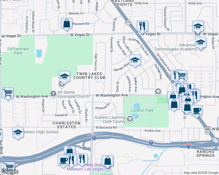map of restaurants, bars, coffee shops, grocery stores, and more near 904 Pyramid Drive in Las Vegas