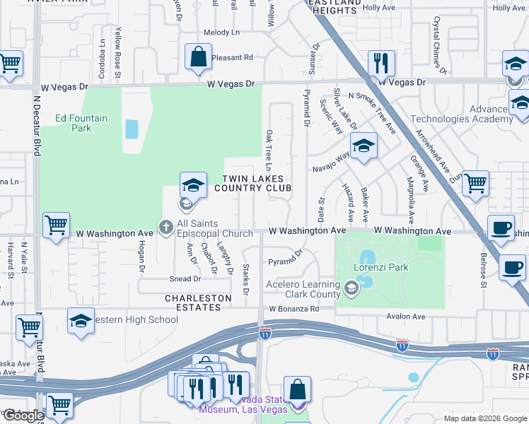 map of restaurants, bars, coffee shops, grocery stores, and more near 900 Ironwood Drive in Las Vegas