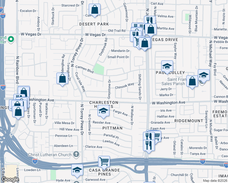 map of restaurants, bars, coffee shops, grocery stores, and more near 901 Shady Creek Drive in Las Vegas