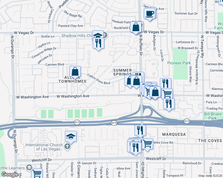 map of restaurants, bars, coffee shops, grocery stores, and more near 900 Calico Hills Court in Las Vegas