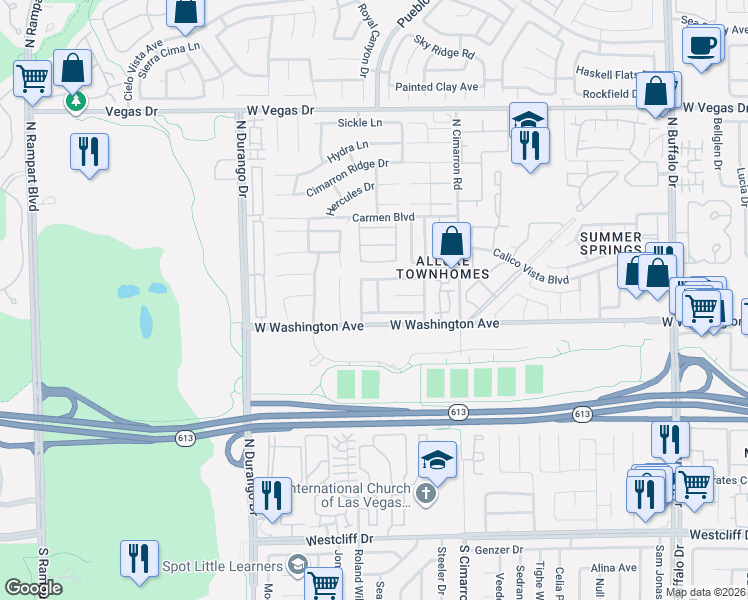 map of restaurants, bars, coffee shops, grocery stores, and more near 901 Washington Oaks Street in Las Vegas