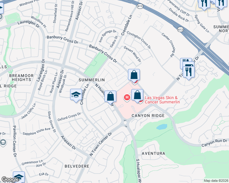 map of restaurants, bars, coffee shops, grocery stores, and more near 657 North Town Center Drive in Las Vegas