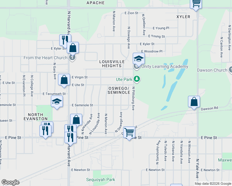 map of restaurants, bars, coffee shops, grocery stores, and more near 1819 North New Haven Avenue in Tulsa