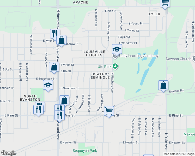 map of restaurants, bars, coffee shops, grocery stores, and more near 1819 North New Haven Avenue in Tulsa