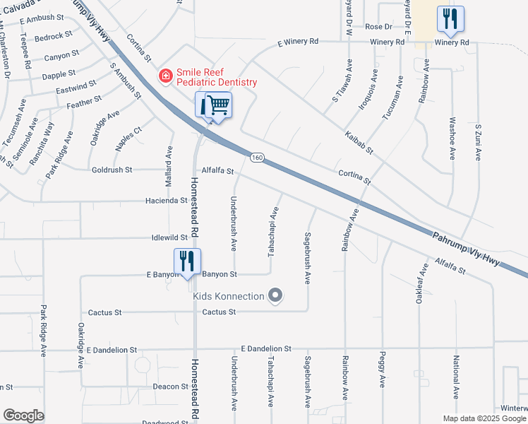 map of restaurants, bars, coffee shops, grocery stores, and more near 2560 Tahachapi Avenue in Pahrump