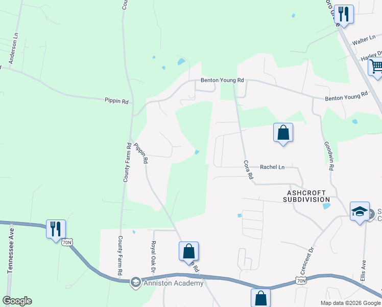 map of restaurants, bars, coffee shops, grocery stores, and more near 1914 Vivian Drive in Cookeville