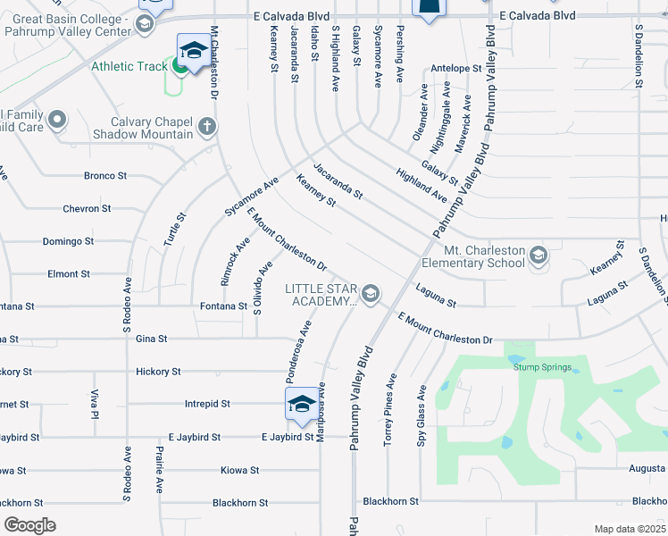 map of restaurants, bars, coffee shops, grocery stores, and more near 2000 Mount Charleston Drive in Pahrump