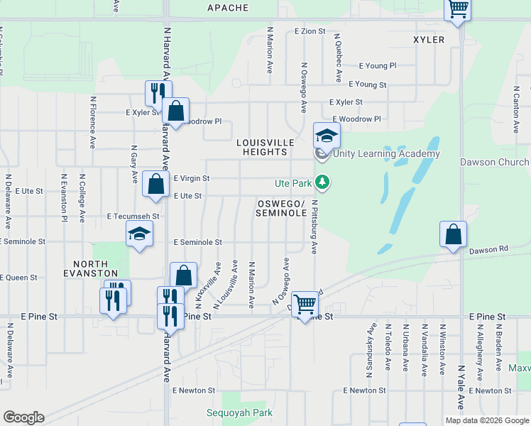 map of restaurants, bars, coffee shops, grocery stores, and more near 1819 North New Haven Avenue in Tulsa