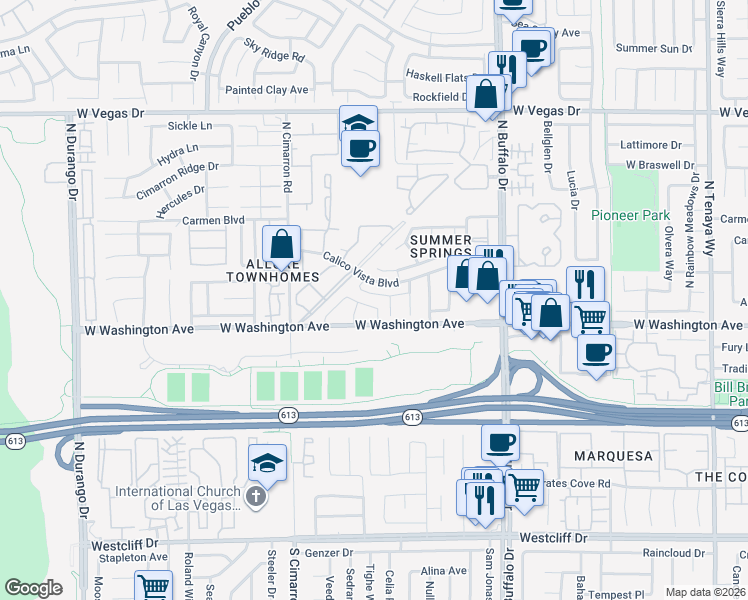 map of restaurants, bars, coffee shops, grocery stores, and more near 904 Boulder Springs Drive in Las Vegas