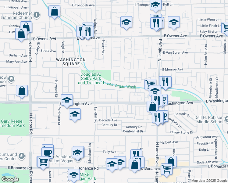 map of restaurants, bars, coffee shops, grocery stores, and more near 901 Hunnicut Drive in Las Vegas