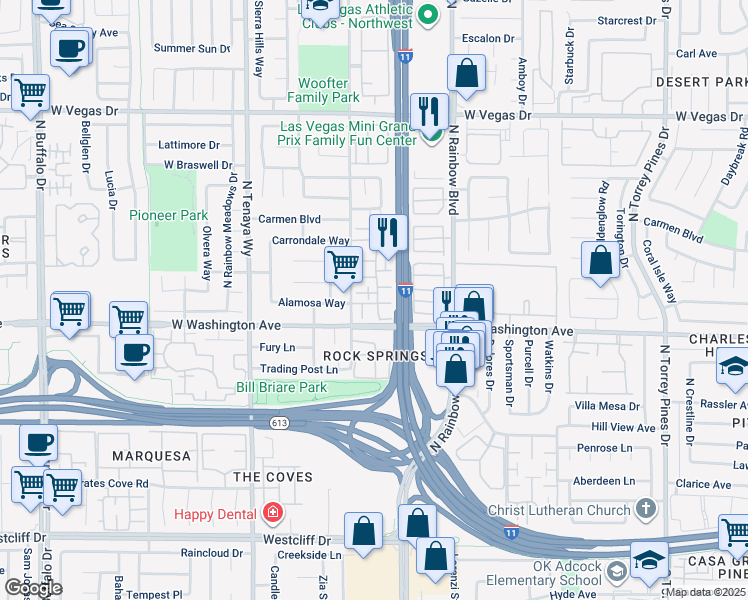 map of restaurants, bars, coffee shops, grocery stores, and more near 905 Willow Tree Drive in Las Vegas