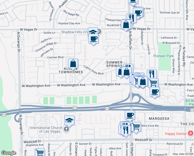 map of restaurants, bars, coffee shops, grocery stores, and more near 904 Boulder Springs Drive in Las Vegas