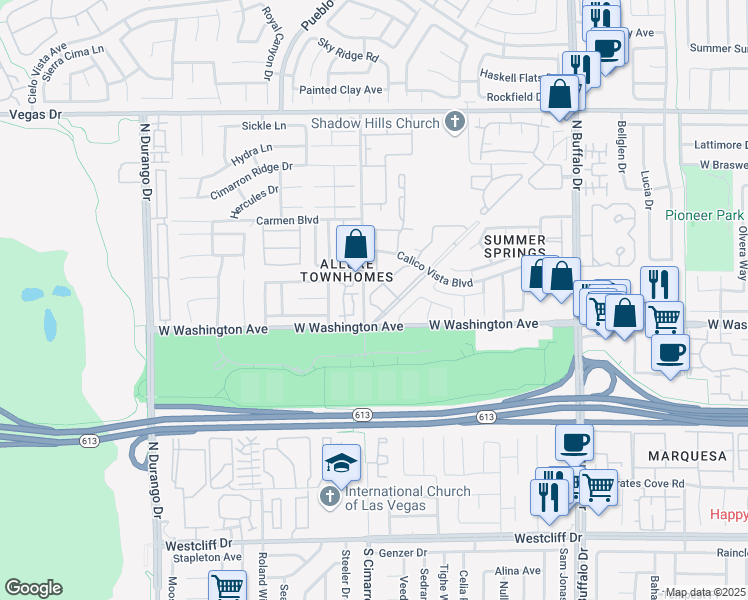 map of restaurants, bars, coffee shops, grocery stores, and more near 908 North Cimarron Road in Las Vegas