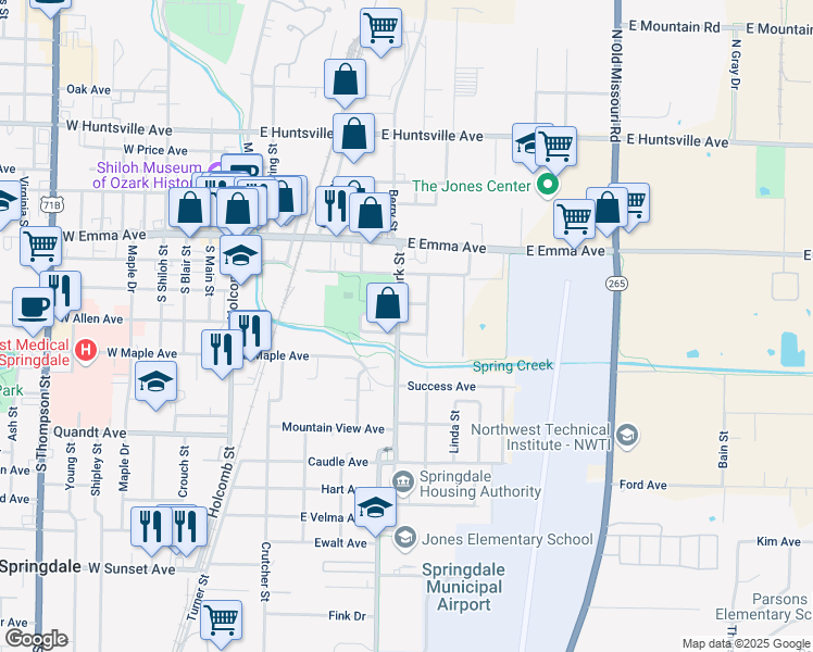 map of restaurants, bars, coffee shops, grocery stores, and more near 400 Park St in Springdale