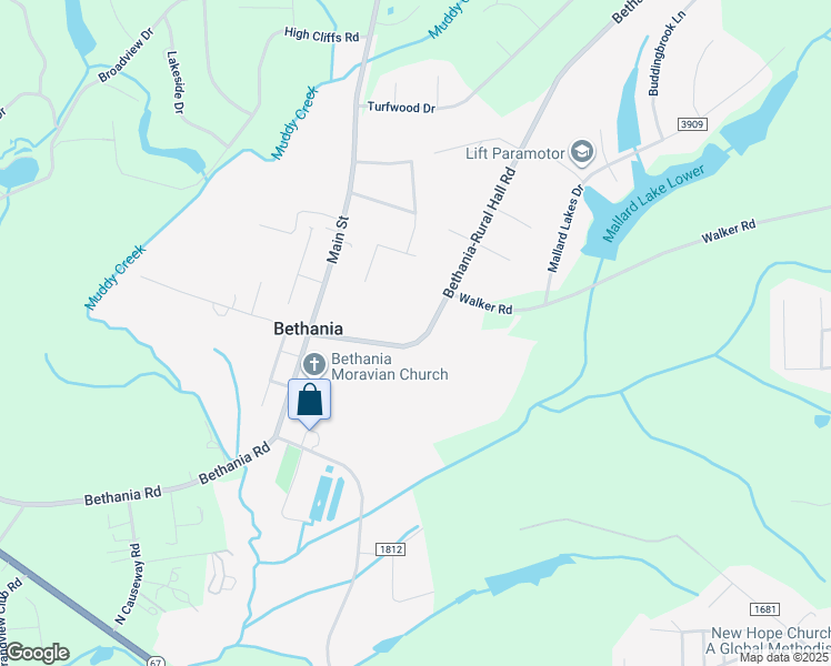 map of restaurants, bars, coffee shops, grocery stores, and more near 2121 Bethania-Rural Hall Road in Winston-Salem