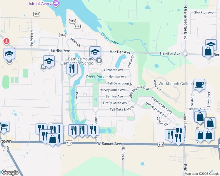 map of restaurants, bars, coffee shops, grocery stores, and more near 6546 Tall Oaks Loop North in Springdale
