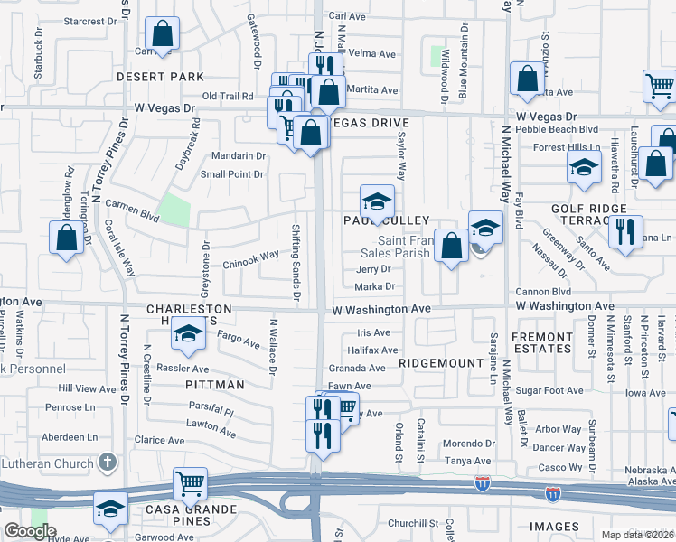 map of restaurants, bars, coffee shops, grocery stores, and more near 1017 North Mallard Street in Las Vegas