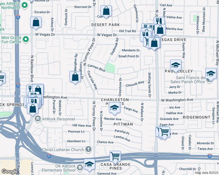 map of restaurants, bars, coffee shops, grocery stores, and more near 6336 Copperfield Avenue in Las Vegas