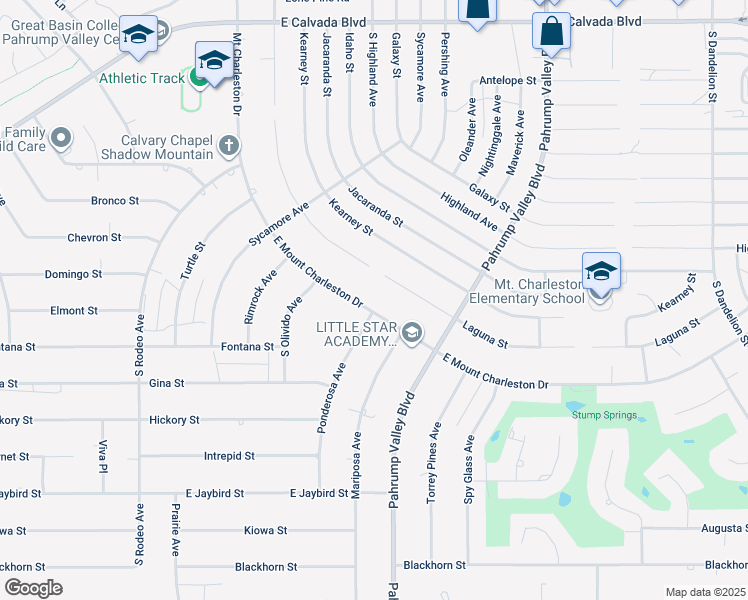 map of restaurants, bars, coffee shops, grocery stores, and more near 2000 Mount Charleston Drive in Pahrump