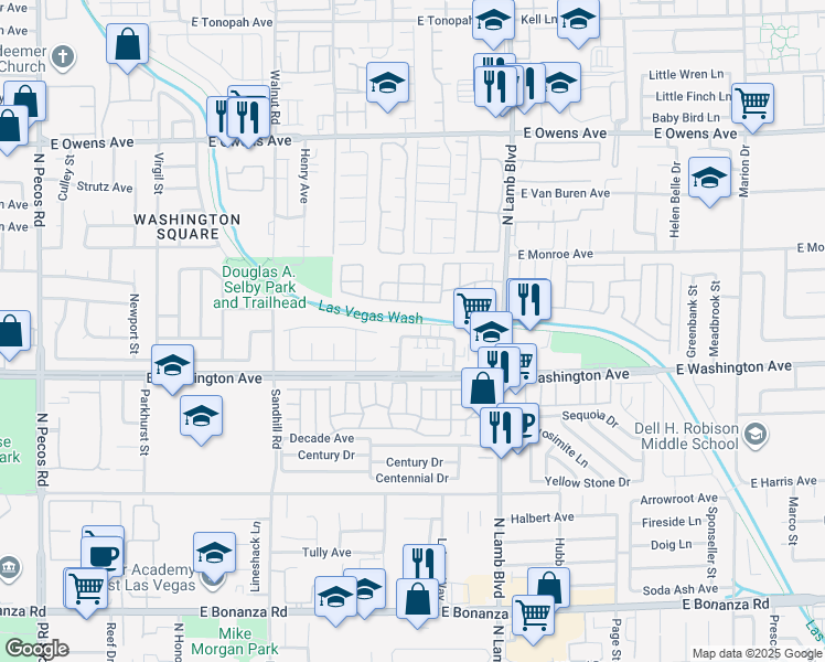 map of restaurants, bars, coffee shops, grocery stores, and more near 4200 Middlesex Avenue in Las Vegas