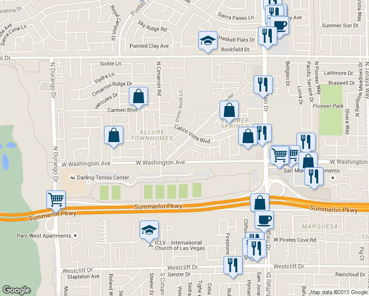 map of restaurants, bars, coffee shops, grocery stores, and more near 932 Falconhead Lane in Las Vegas