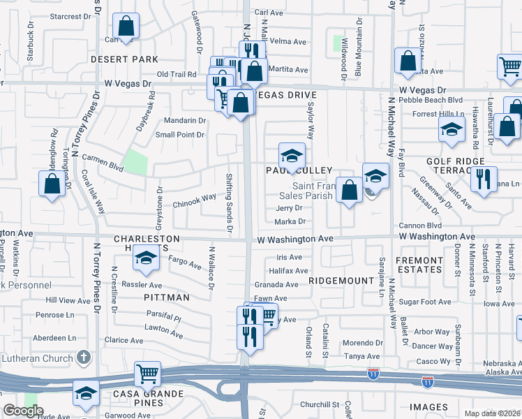 map of restaurants, bars, coffee shops, grocery stores, and more near 1017 North Mallard Street in Las Vegas