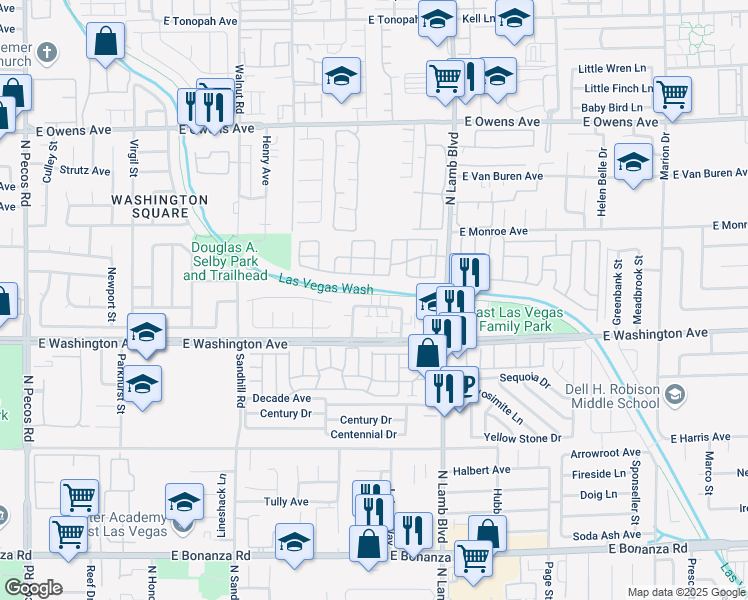 map of restaurants, bars, coffee shops, grocery stores, and more near 4220 Middlesex Avenue in Las Vegas