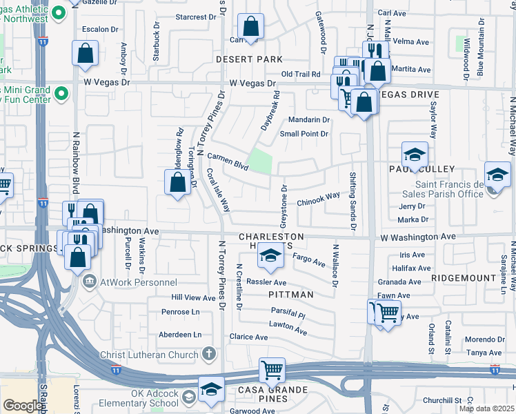 map of restaurants, bars, coffee shops, grocery stores, and more near 6336 Copperfield Avenue in Las Vegas