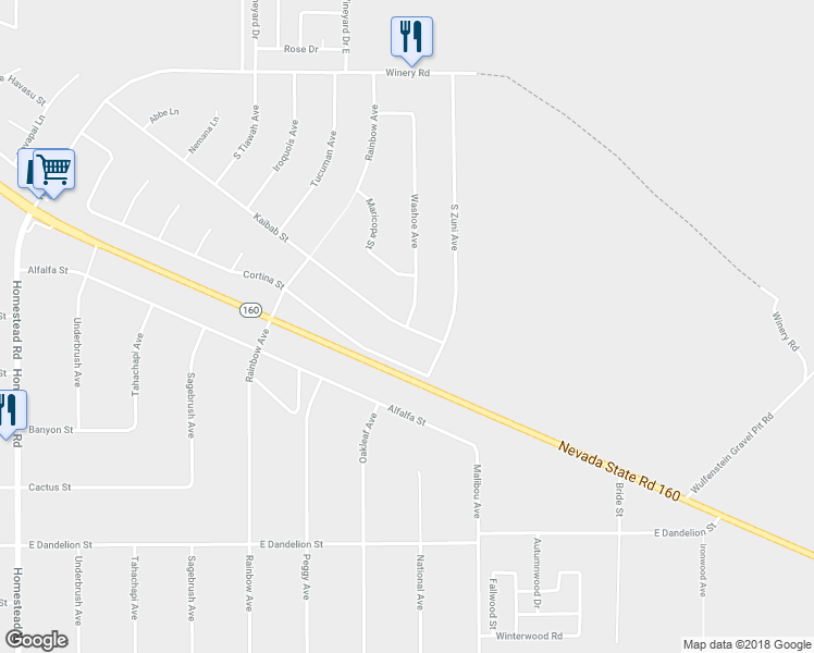 map of restaurants, bars, coffee shops, grocery stores, and more near 2481 Washoe Avenue in Pahrump